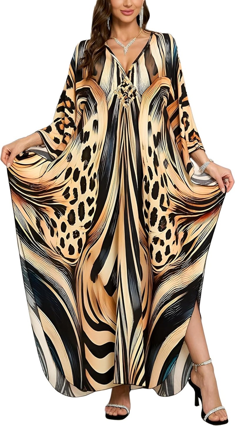 KEYLORTING Women’s Kaftan Beach Cover Up Dress Plus Size Summer Swimsuit Loungewear Maxi Dress - Image 1